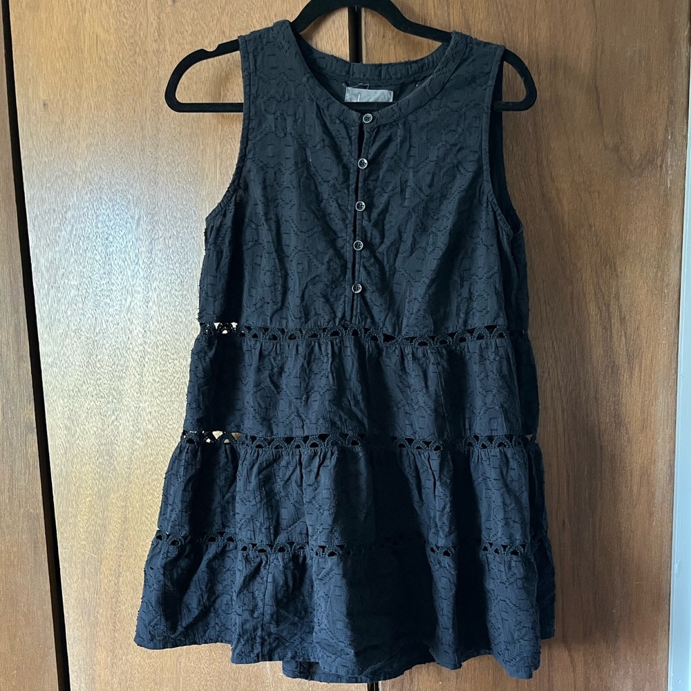 Anthropologie Eyelet Lace Black Tiered Mini Dresss